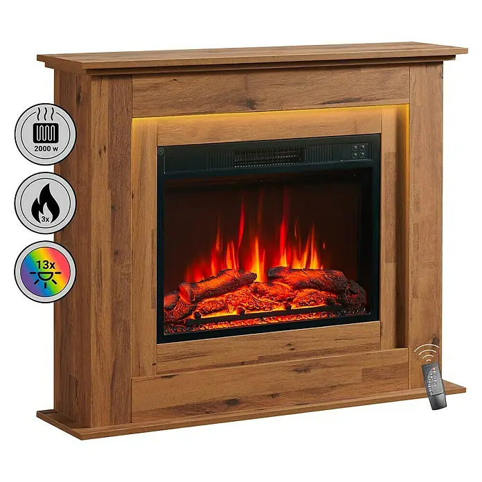 Balderia Elektrischer Kamin FI-EO 3D-Flammeneffekt - Dunkle Eiche, 100 x 25 x 82 cm - Ein elektrischer Kamin mit Holzrahmen und realistischen Flammeneffekten sorgt für gemütliche Atmosphäre. Die Heizleistung beträgt 2000 W.