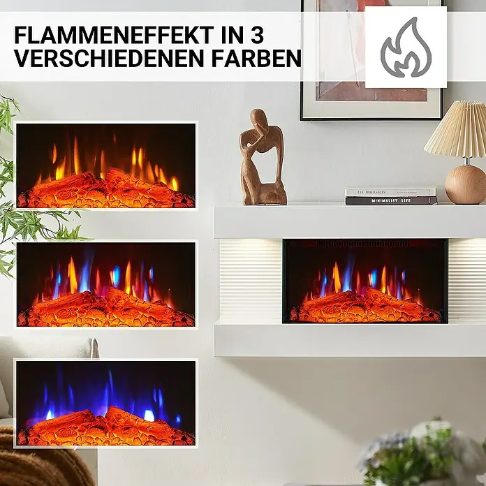 Balderia Elektrischer Kamin ID-WE 3D-Flammeneffekt - Weiß, 82 x 21,6 x 41,8 cm - Dekorative elektrische Kamine mit 3 verschiedenen Flammeneffekten, die ein warmes Ambiente schaffen.