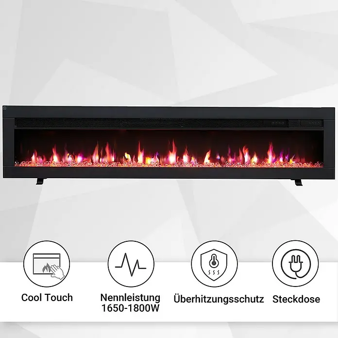 Balderia Elektrischer Kamin AG-60 3D-Flammeneffekt - Schwarz, 152,5 x 12 x 33 cm - Elegantes elektrisches Kaminfeuer mit Flammeneffekt, sicherem Touch, Überhitzungsschutz und Steckdose für eine gemütliche Atmosphäre.