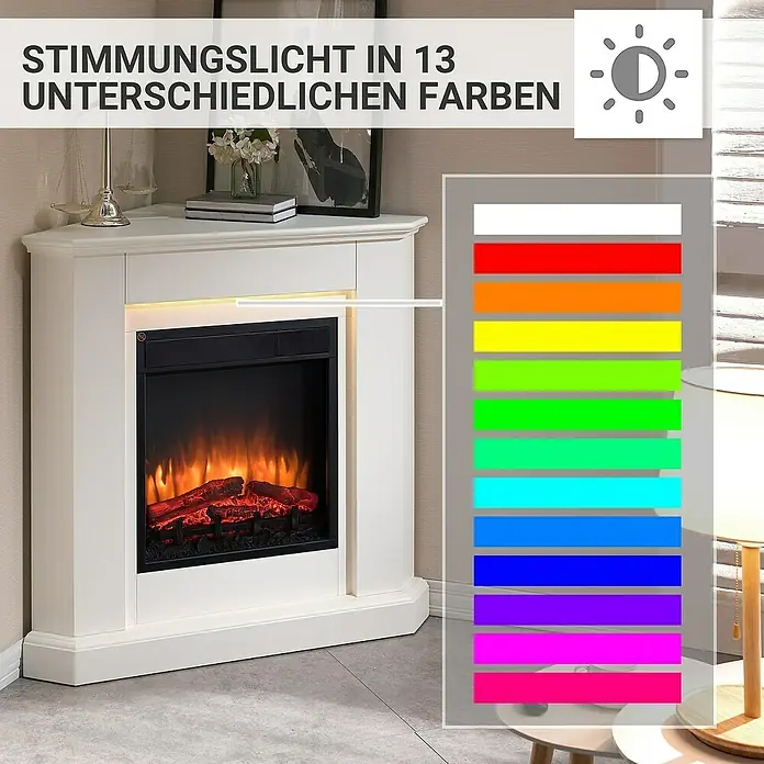 Balderia Elektrischer Kamin CA-WE 3D-Flammeneffekt - Weiß, 96,3 x 56,8 x 93,4 cm - Stimmungsvoller Kamin mit 13 verschiedenen Farben. Das perfekte Ambiente für gemütliche Stunden mit Farbwechsel.