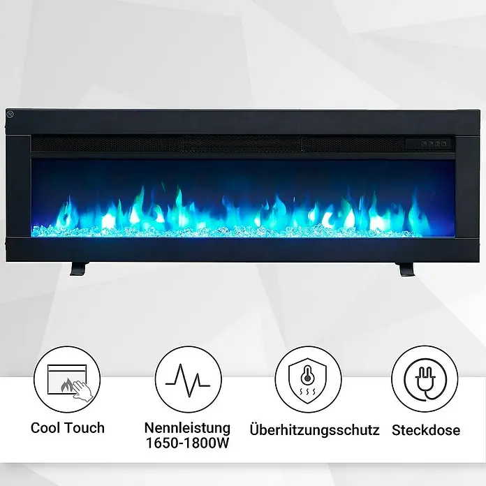 Balderia Elektrischer Kamin AG-40 3D-Flammeneffekt - Schwarz, 102 x 12 x 33 cm - Elektrischer Kamin mit blauen Flammen und Kühlfunktion, Überhitzungsschutz und Steckdose. Nennleistung 1650-1800W.
