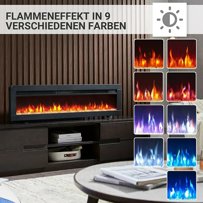 Balderia Elektrischer Kamin AG-50 3D-Flammeneffekt - Schwarz, 127 x 12 x 33 cm - Elektrischer Kamin mit 9 verschiedenen Farbeinstellungen. Der Kamin sorgt für eine stimmungsvolle Atmosphäre mit Flammeneffekt und einstellbarer Helligkeit.