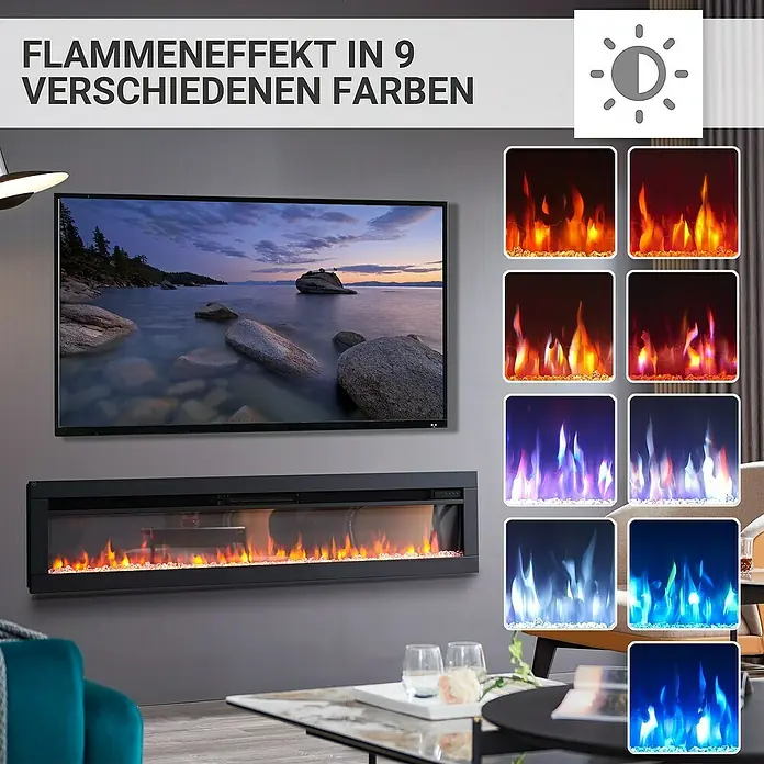 Balderia Elektrischer Kamin AG-60 3D-Flammeneffekt - Schwarz, 152,5 x 12 x 33 cm - Elektrischer Kamin mit Flammeneffekt in 9 verschiedenen Farben für eine stimmungsvolle Atmosphäre im Wohnzimmer.