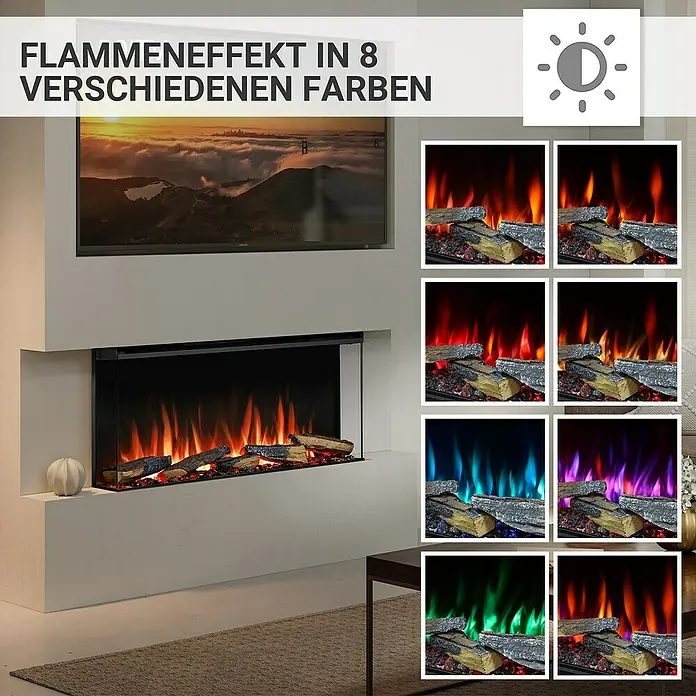 Balderia Elektrischer Kamin AH-36 3D-Flammeneffekt Wifi App - Schwarz, 92,8 x 20,6 x 49,3 cm - Elektrischer Kamin mit 8 verschiedenen Farbeinstellungen für einen stimmungsvollen Flammeneffekt, perfekt für jedes Wohnzimmer.
