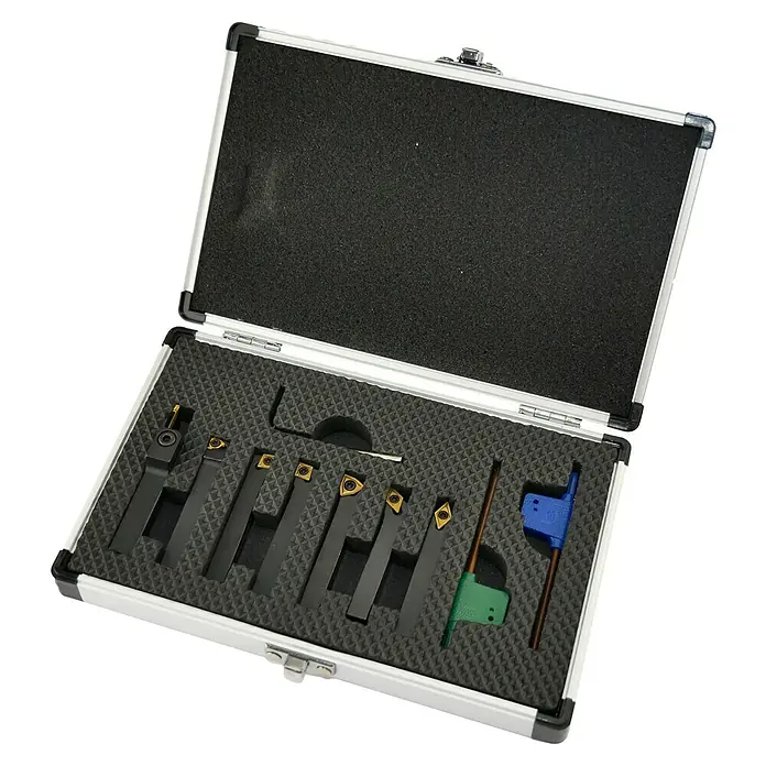 Rotwerk Drehmeißel-Set mit Hartmetallwechselplatten - 8 x 8 mm, 7 -tlg. - Werkzeugsatz in einem Koffer.