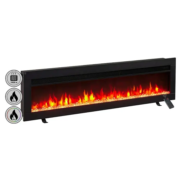 Balderia Elektrischer Kamin AG-50 3D-Flammeneffekt - Schwarz, 127 x 12 x 33 cm - Elektrischer Kamin mit realistischen Flammen und Heizfunktion für eine gemütliche Atmosphäre. Fernbedienung inklusive.
