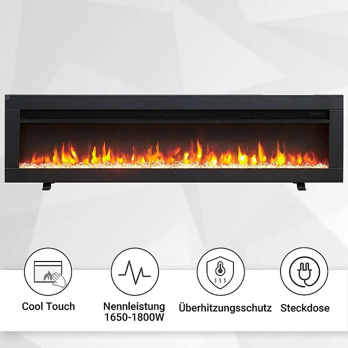 Balderia Elektrischer Kamin AG-50 3D-Flammeneffekt - Schwarz, 127 x 12 x 33 cm - Elegantes, schwarzes Elektrokamin mit realistischen Flammeneffekten und verschiedenen Leistungsstufen für eine gemütliche Atmosphäre.