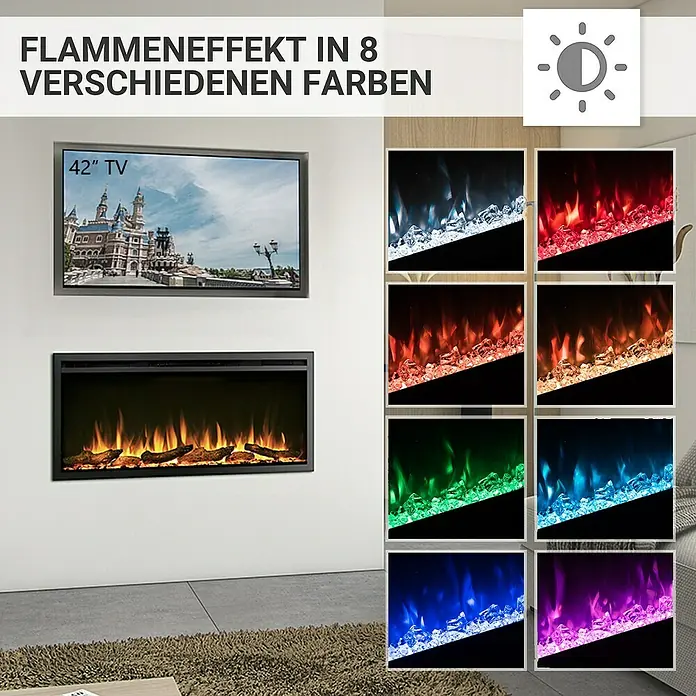 Balderia Elektrischer Kamin AT-40 3D-Flammeneffekt Wifi App - Schwarz, 101,6 x 14,6 x 48 cm - Elektrischer Kamin mit Flammeneffekt in 8 verschiedenen Farben zur Auswahl.