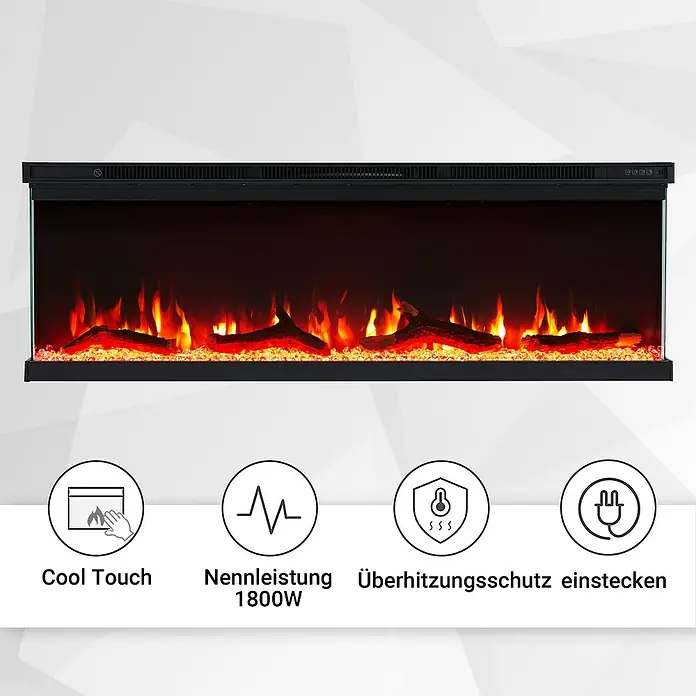 Balderia Elektrischer Kamin OR-50 3D-Flammeneffekt - Schwarz, 127 x 20 x 43 cm - Elektrischer Kamin mit Flammen-Effekt und Sicherheitsfunktionen wie Cool Touch, Überhitzungsschutz und 1800W Nennleistung.