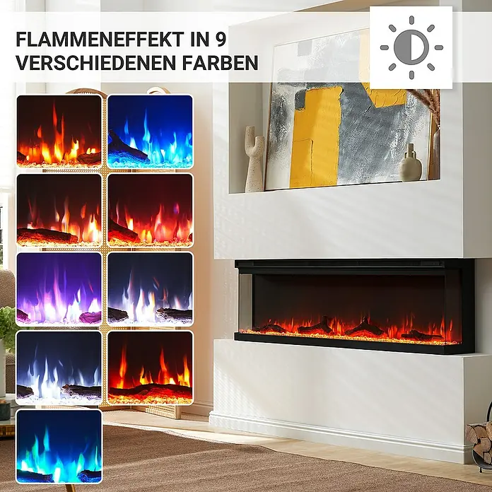 Balderia Elektrischer Kamin OR-60 3D-Flammeneffekt - Schwarz, 152,4 x 20 x 43 cm - Der elektrische Kamin mit 9 verschiedenen Farbeinstellungen für einen realistischen Flammeneffekt. Perfekt für gemütliche Abende.