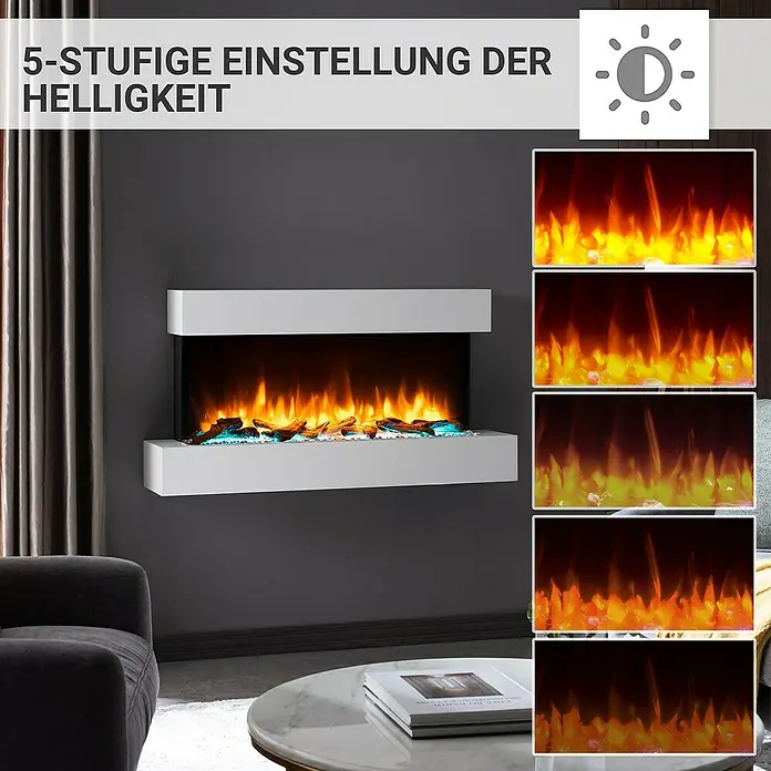 Balderia Elektrischer Kamin IG-WE 3D-Flammeneffekt - Weiß, 110 x 25 x 58,4 cm - Moderner Elektrokamin mit 5-stufiger Helligkeitseinstellung für gemütliche Atmosphäre. Der Kamin sorgt für Wärme und Ambiente.