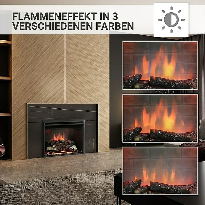 Balderia Elektrischer Kamin CA-33 3D-Flammeneffekt - Schwarz, 89 x 22 x 68,5 cm - Flammeneffekt Kamin mit 3 verschiedenen Farben.