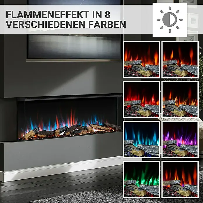 Balderia Elektrischer Kamin AH-52 3D-Flammeneffekt Wifi App - Schwarz, 132,8 x 20,6 x 49,3 cm - Moderner Kamin mit 8 verschiedenen Flammeneffekten für stimmungsvolles Ambiente.