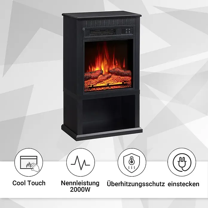 Balderia Elektrischer Kamin EM-BK 3D-Flammeneffekt - Schwarz, 79,8 x 28 x 47 cm - Ein schwarzer Elektrokamin mit lebensechtem Flammeneffekt, der Wärme und Atmosphäre in jeden Raum bringt.