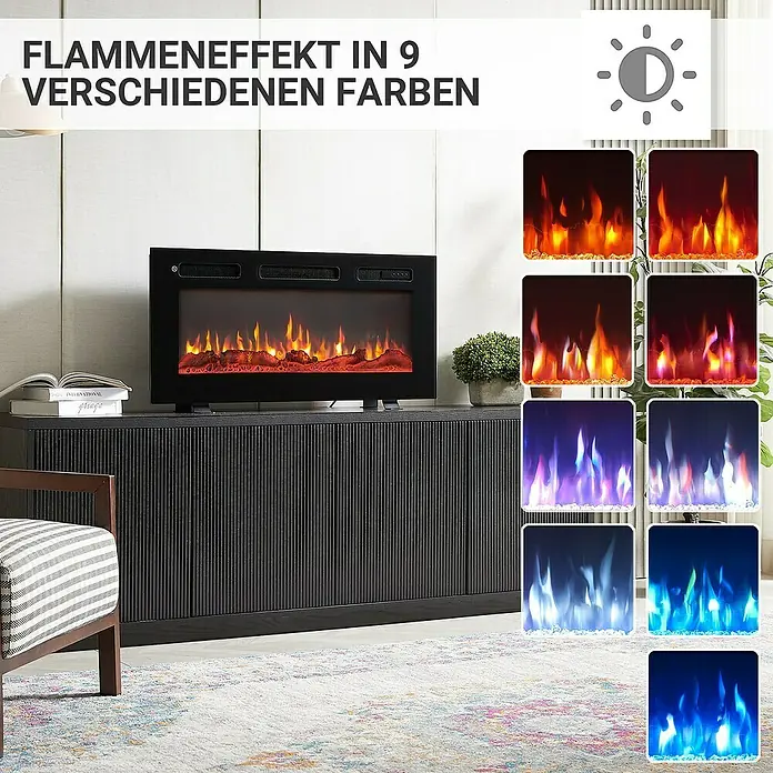 Balderia Elektrischer Kamin LE-36 3D-Flammeneffekt - Schwarz, 92 x 14 x 43 cm - Elektrischer Kamin mit 9 verschiedenen Flammeneffekten in diversen Farben für eine gemütliche Atmosphäre.