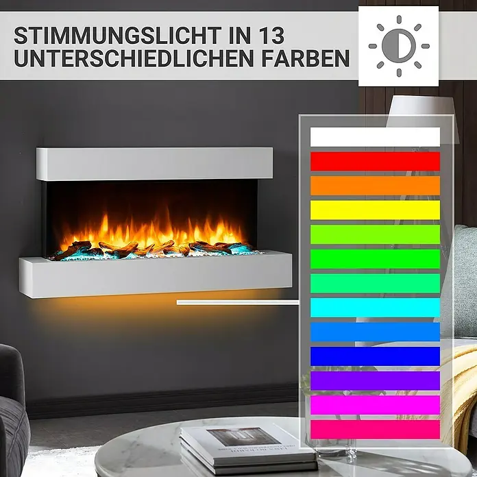 Balderia Elektrischer Kamin IG-WE 3D-Flammeneffekt - Weiß, 110 x 25 x 58,4 cm - Stimmungsvolles Wandlicht mit 13 verschiedenen Farben für ein gemütliches Ambiente. Das moderne Design fügt sich nahtlos in jeden Raum ein.