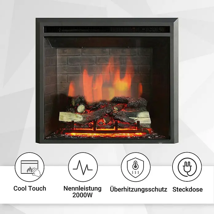 Balderia Elektrischer Kamin CA-26 3D-Flammeneffekt - Schwarz, 71 x 22 x 62,5 cm - Elektrischer Kamin mit „Cool Touch“-Funktion, 2000 W Nennleistung, Überhitzungsschutz und Steckdose für ein sicheres und gemütliches Ambiente.