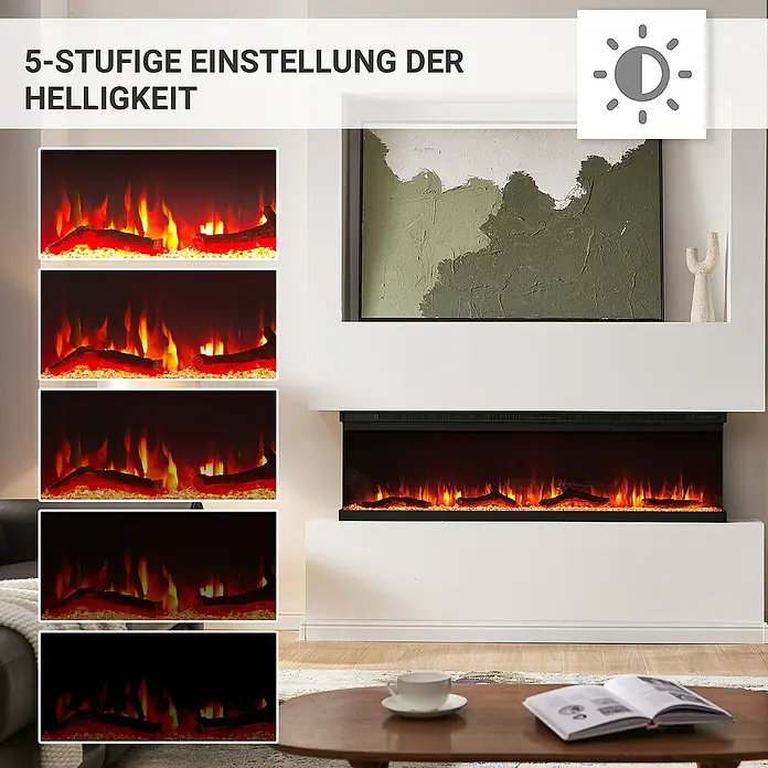 Balderia Elektrischer Kamin OR-60 3D-Flammeneffekt - Schwarz, 152,4 x 20 x 43 cm - Elektrischer Kamin mit 5-stufiger Helligkeitseinstellung. Genießen Sie die realistische Flammenwirkung und die einstellbare Wärme.