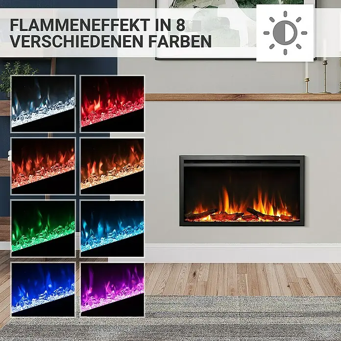 Balderia Elektrischer Kamin AT-33 3D-Flammeneffekt Wifi App - Schwarz, 84 x 14,6 x 48 cm - Elektrischer Kamin mit 8 verschiedenen Farbeinstellungen für einen realistischen Flammeneffekt. Stimmungsvolle Atmosphäre auf Knopfdruck.