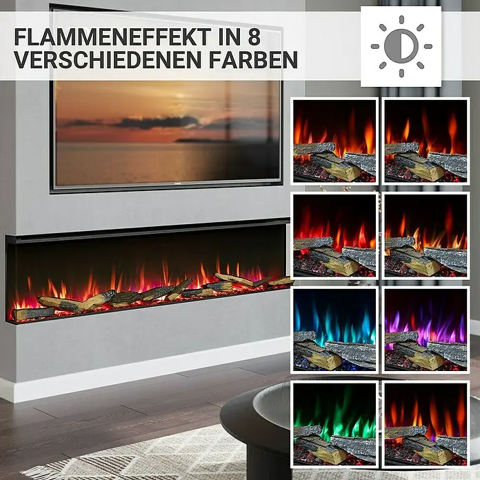 Balderia Elektrischer Kamin AH-72 3D-Flammeneffekt Wifi App - Schwarz, 182,8 x 20,6 x 49,3 cm - Elektrischer Kamin mit 8 verschiedenen Farbeinstellungen für den Flammeneffekt, ideal für gemütliche Atmosphäre.