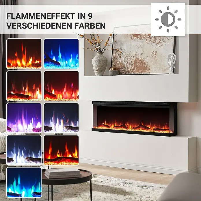 Balderia Elektrischer Kamin OR-50 3D-Flammeneffekt - Schwarz, 127 x 20 x 43 cm - Elektrischer Kamin mit 9 verschiedenen Flammeneffekten für eine gemütliche Atmosphäre in jedem Raum.