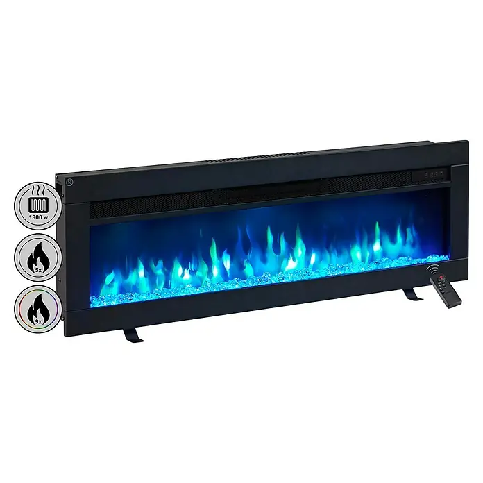 Balderia Elektrischer Kamin AG-40 3D-Flammeneffekt - Schwarz, 102 x 12 x 33 cm - Elegantes elektrisches Kaminfeuer mit blauen Flammen und Fernbedienung für eine gemütliche Atmosphäre in jedem Raum.