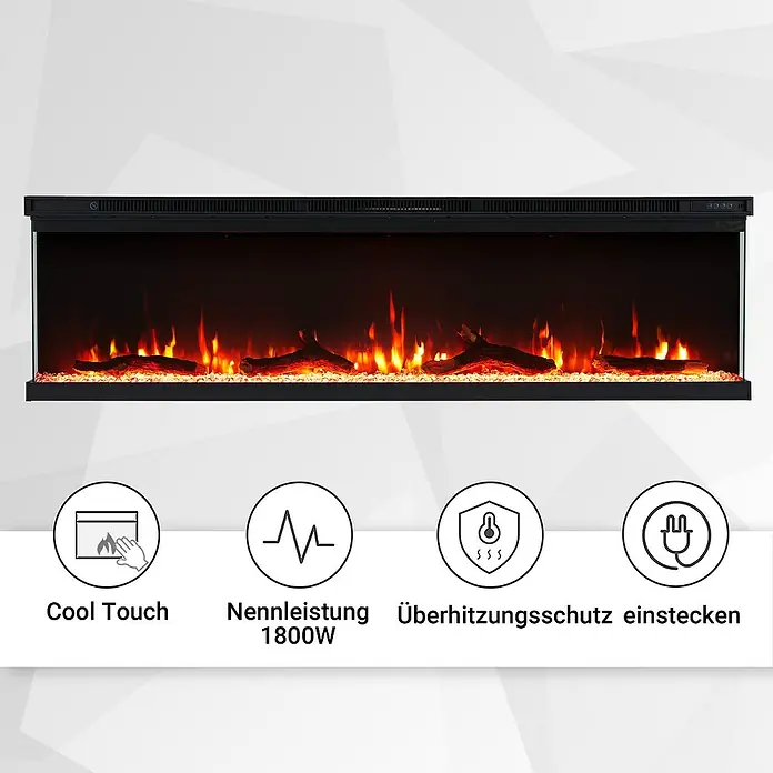 Balderia Elektrischer Kamin OR-60 3D-Flammeneffekt - Schwarz, 152,4 x 20 x 43 cm - Elektrischer Kamin mit Kühltechnologie, 1800W Leistung und Überhitzungsschutz. Einfach einstecken und die Wärme genießen.