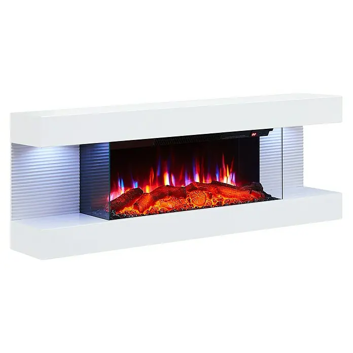 Balderia Elektrischer Kamin LU-WE 3D-Flammeneffekt - Weiß, 120 x 21,6 x 41,8 cm - Moderner weißer Elektrokamin mit lebensechten Flammen und Holzscheitimitation, der eine warme Atmosphäre schafft.
