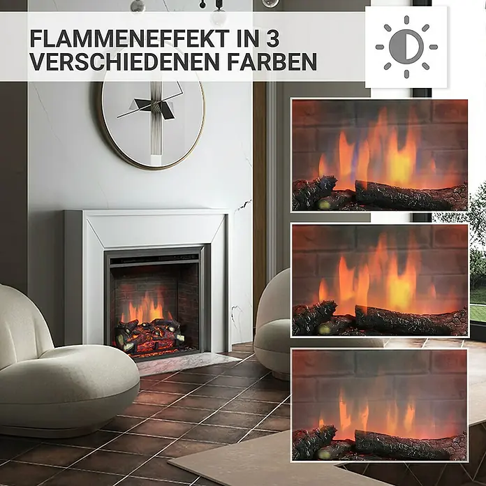 Balderia Elektrischer Kamin CA-26 3D-Flammeneffekt - Schwarz, 71 x 22 x 62,5 cm - Elektrischer Kamin mit Flammeneffekt in 3 verschiedenen Farben für gemütliche Atmosphäre.