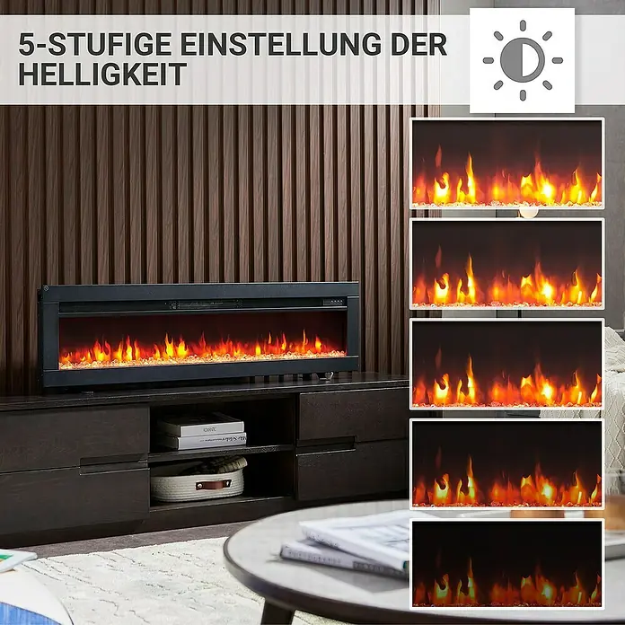 Balderia Elektrischer Kamin AG-50 3D-Flammeneffekt - Schwarz, 127 x 12 x 33 cm - Fünf Helligkeitsstufen für den elektrischen Kamin mit lebensechten Flammen und Heizfunktion für gemütliche Wärme.