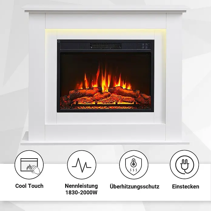 Balderia Elektrischer Kamin FI-WE 3D-Flammeneffekt - Weiß, 100 x 25 x 82 cm - Elegante weiße Elektrokamin mit lebensechtem Flammeneffekt. Die Heizleistung ist von 1830-2000W regulierbar und verfügt über Überhitzungsschutz.