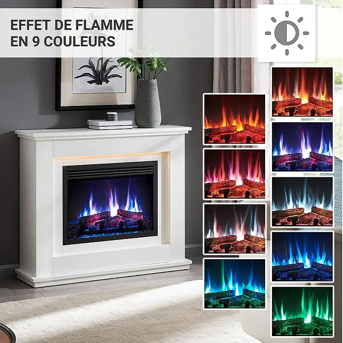 Balderia Elektrischer Kamin BA-AP 3D-Flammeneffekt Wifi App - Weiß, 100 x 27,9 x 82,5 cm - Dekorativer Elektrokamin mit 9 verschiedenen Flammfarben und einstellbarer Helligkeit für eine gemütliche Atmosphäre.
