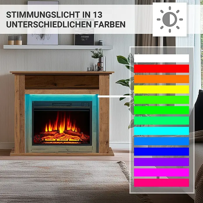 Balderia Elektrischer Kamin LI-EO 3D-Flammeneffekt - Dunkle Eiche, 100 x 25 x 82 cm - Stimmungsvoller Kamin mit 13 verschiedenen Farben. Der Elektrokamin ist ein Blickfang und sorgt für gemütliche Atmosphäre.