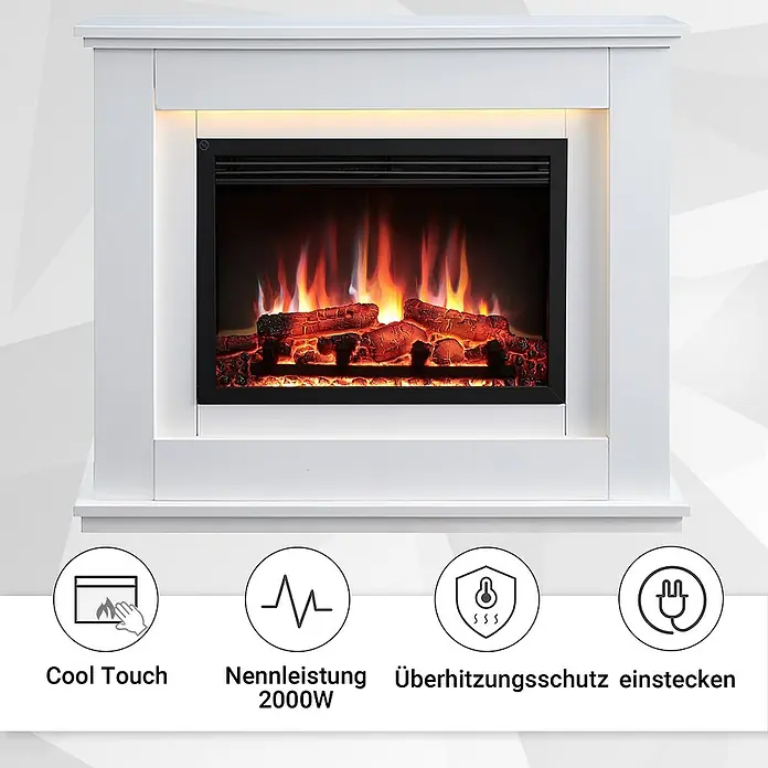 Balderia Elektrischer Kamin BA-AP 3D-Flammeneffekt Wifi App - Weiß, 100 x 27,9 x 82,5 cm - Elegantes Elektrokamin mit weißem Rahmen und realistischen Flammeneffekten. Perfekt für gemütliche Wärme und Atmosphäre.