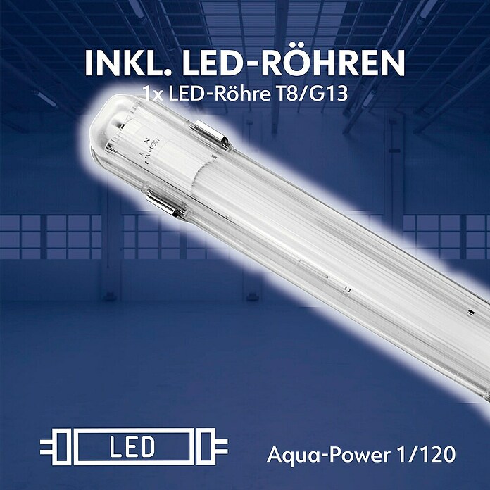 Müller-Licht LED-Feuchtraumlichtleiste Aqua-Power (L x B x H: 1 265 x 72 x 86 mm, Lichtfarbe: Neutralweiß, 18 W, IP65) | BAUHAUS