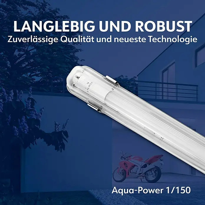 Müller-Licht LED-Feuchtraumlichtleiste Aqua-Power - L x B x H: 1.565 x 72 x 86 mm, Lichtfarbe: Neutralweiß, 22 W, IP65 - Langlebige und robuste Aqua-Power 1/150 Leuchte. Zuverlässige Qualität und neueste Technologie für den Innen- und Außenbereich.