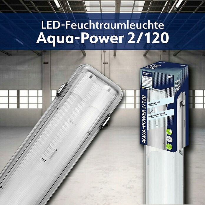Müller-Licht LED-Feuchtraumlichtleiste Aqua-Power (L x B x H: 1 265 x 115 x 86 mm, Lichtfarbe: Neutralweiß, 36 W, IP65) | BAUHAUS