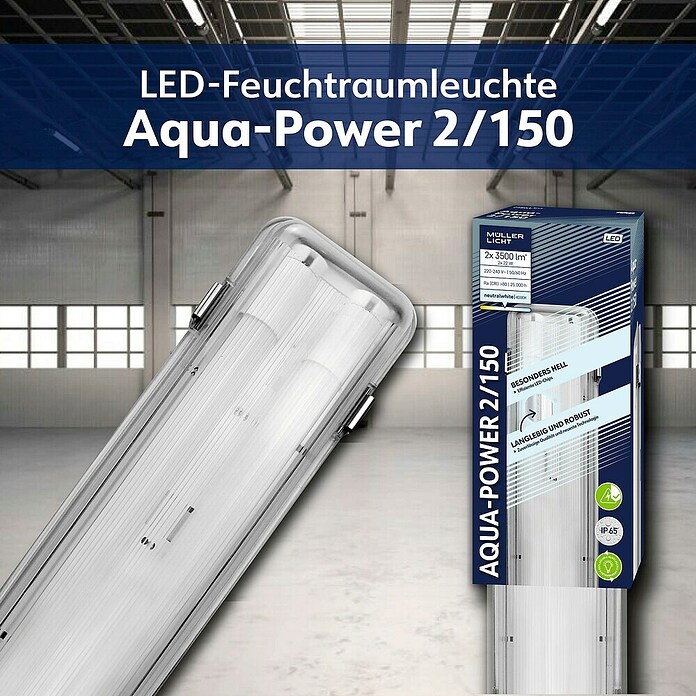 Müller-Licht LED-Feuchtraumlichtleiste Aqua-Power (L x B x H: 1 565 x 115 x 86 mm, Lichtfarbe: Neutralweiß, 44 W, IP65) | BAUHAUS