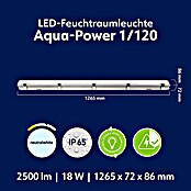 Müller-Licht LED-Feuchtraumlichtleiste Aqua-Power (L x B x H: 1 265 x 72 x 86 mm, Lichtfarbe: Neutralweiß, 18 W, IP65) | BAUHAUS