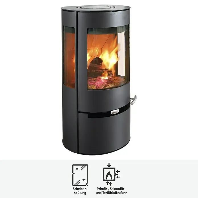 Aduro Kaminofen 9 - 8 kW, Raumheizvermögen: 334 m³, Material Verkleidung: Stahl, Schwarz - Kaminofen mit grosser Glasscheibe und Holzfeuer. Ideal für gemütliche Abende und effiziente Heizung.