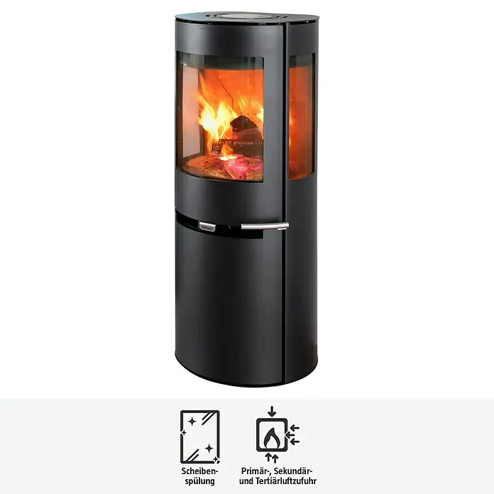 Aduro Kaminofen 9-5 - 8 kW, Raumheizvermögen: 334 m³, Material Verkleidung: Stahl, Schwarz - Elegantes Kaminofen-Design mit Panoramascheibe und Feuer.  Ideal für gemütliche Stunden und effiziente Wärme.