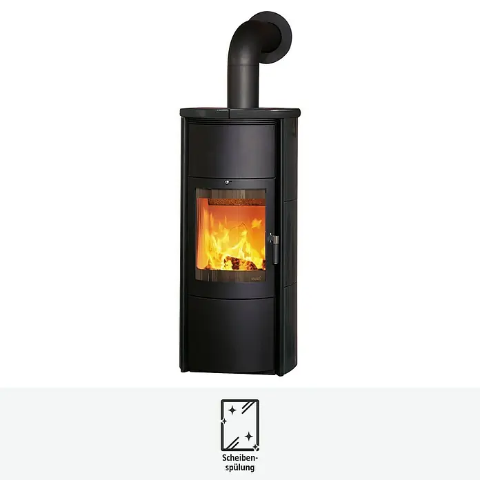 Hark Kaminofen Keno ECOplus - 7 kW, Raumheizvermögen: 193 m³, Material Verkleidung: Keramik, Meteor-Schwarz - Schwarzer Kaminofen mit Glasfenster und Rauchrohr. Er sorgt für wohlige Wärme und ist ein Blickfang in jedem Raum.