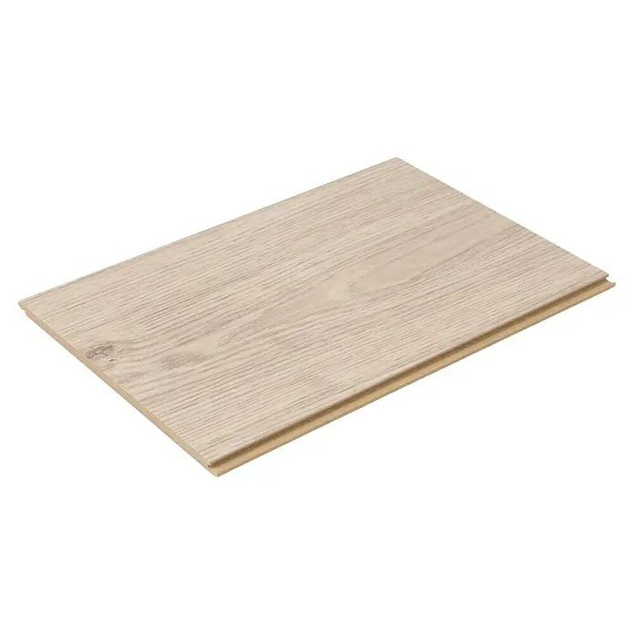 Egger Laminatmuster NatureSense - 297 x 193 x 7 mm, Landhausdiele, Berdal Eiche hell - Nahaufnahme einer einzelnen hellen Laminatdiele mit einer realistischen Holzmaserung und einer robusten Konstruktion. Perfekt für moderne Innenräume.