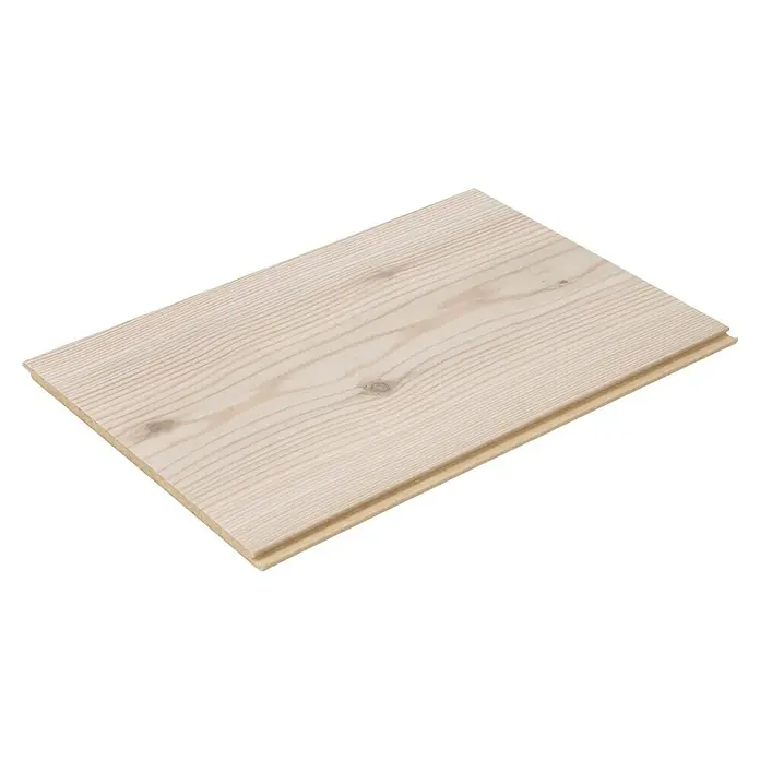 Egger Laminatmuster NatureSense - 297 x 193 x 7 mm, Landhausdiele, Alexandria Pinie - Detailaufnahme einer einzelnen hellen, unbehandelten Holzbodendiele mit sichtbarer Maserung und Nut-und-Feder-Verbindung.