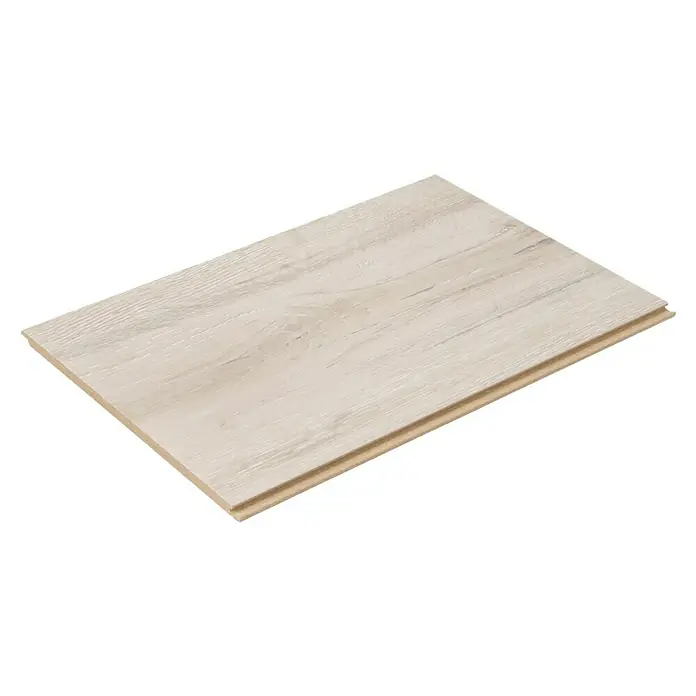 Egger Laminatmuster NatureSense - 297 x 193 x 7 mm, Landhausdiele, Kreideeiche - Eine einzelne helle Laminatdiele mit Holzmaserung, die die natürliche Schönheit des Holzes widerspiegelt und sich ideal für moderne Innenräume eignet.