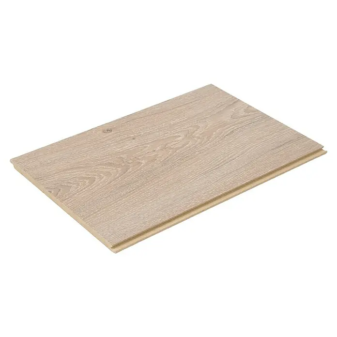 Egger Laminatmuster NatureSense - 297 x 193 x 8 mm, Landhausdiele, Eiche Amiens hell - Nahaufnahme einer einzelnen Diele Laminatboden in einem hellen Holzton mit sichtbarer Maserung.