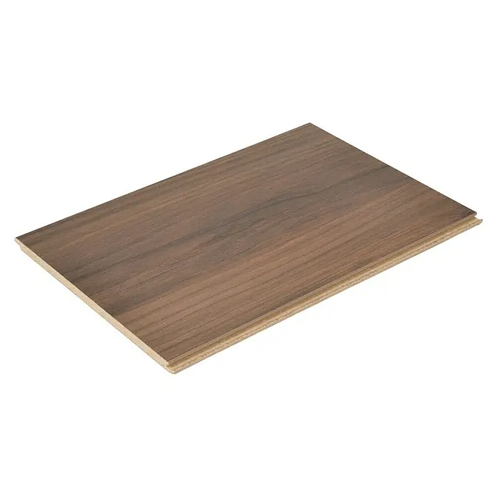Egger Laminatmuster NatureSense - 297 x 193 x 8 mm, Landhausdiele, Warmia Nussbaum braun - Nahaufnahme eines einzelnen Laminatdielenstücks mit einer attraktiven Holzmaserung und einer glatten Oberfläche, ideal für moderne Innenräume.