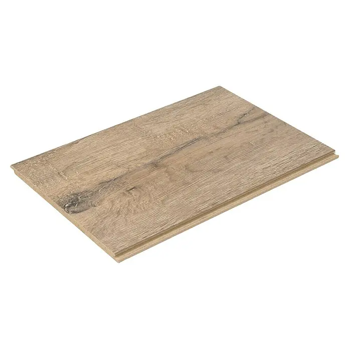 Egger Laminatmuster NatureSense - 297 x 193 x 8 mm, Landhausdiele, Parkett Eiche dunkel - Nahaufnahme eines einzelnen Laminatfußbodens mit Holzmaserung, ideal für die Inneneinrichtung und zur Veranschaulichung von Bodenbelagsoptionen.