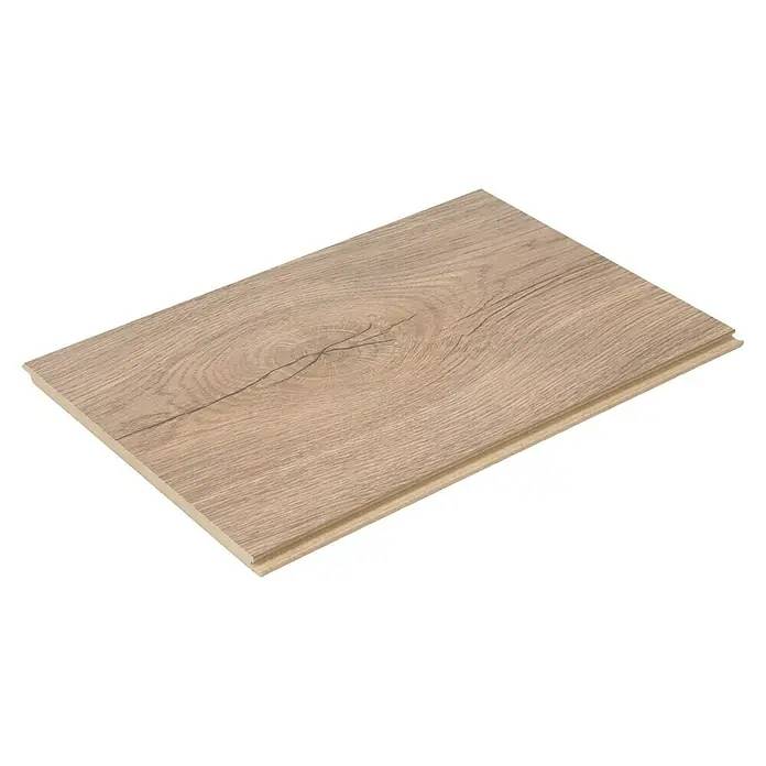 Egger Laminatmuster NatureSense - 297 x 193 x 8 mm, Landhausdiele, Elva Eiche natur - Detailaufnahme einer einzelnen Diele Laminatboden mit Holzmaserung und Klickverbindung, ideal für Renovierungen.