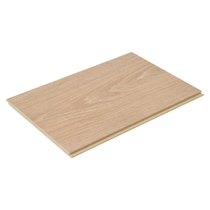 Egger Laminatmuster NatureSense Aqua - 297 x 193 x 8 mm, Landhausdiele, Treviso Eiche braun - Nahaufnahme einer einzelnen Dielen-Laminatplatte mit einem hellen Holzmaserungsmuster und einem Nut-und-Feder-System.